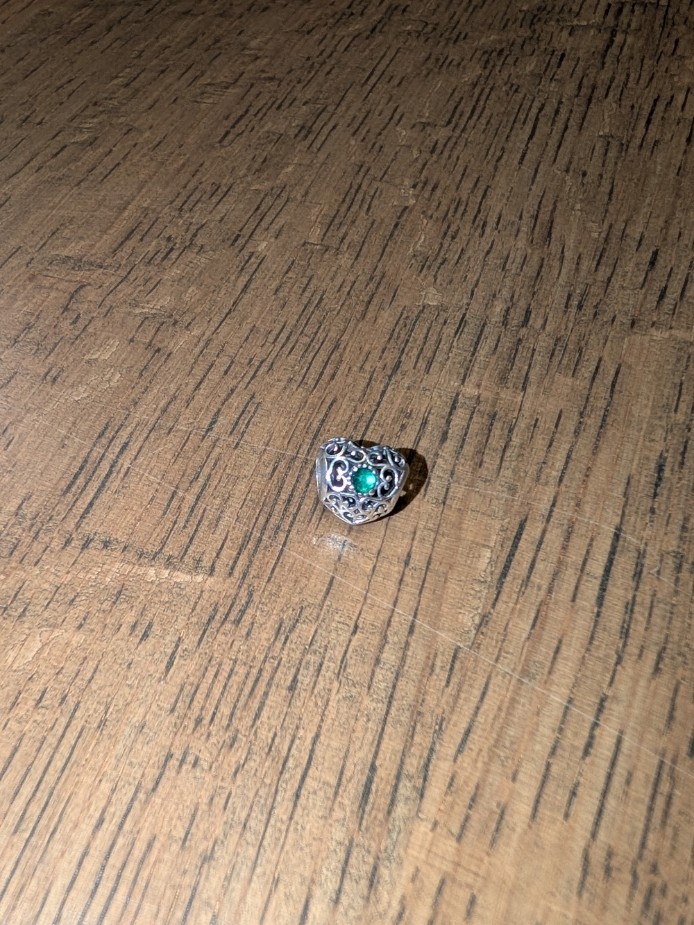 Pandora Silver Heart Charm with Green Stone